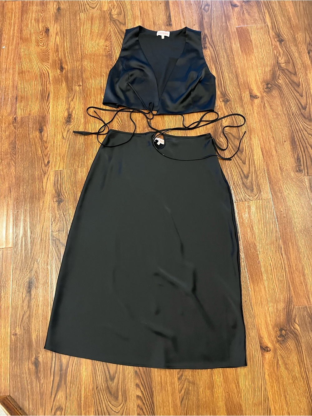 Leyden Black Satin Two-Piece Midi Dress